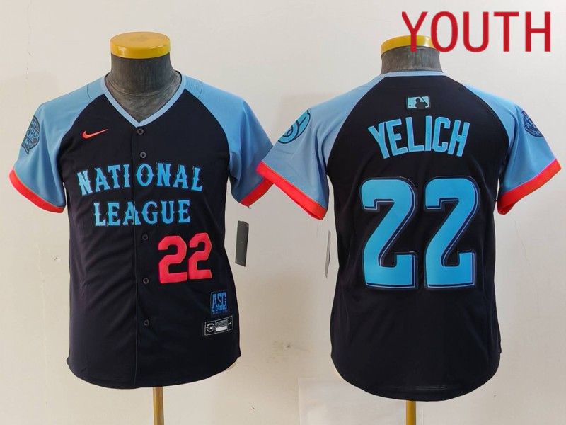Youth Milwaukee Brewers #22 Yelich Blue All star 2024 Nike MLB Jersey style 2->milwaukee brewers->MLB Jersey